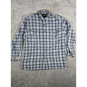 Utility Shirt Mens XL Blue Gray Plaid Flannel Long Sleeve Button Down‎ Pockets